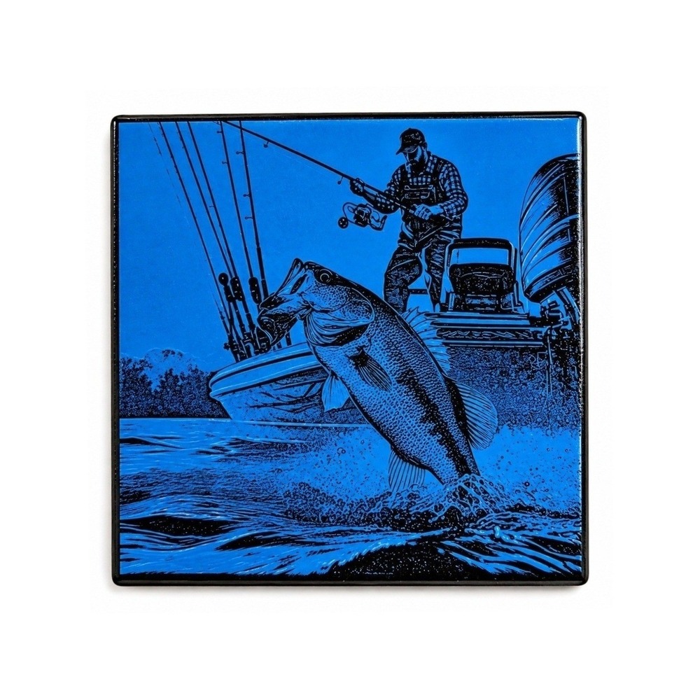 Bass Fishing Ceramic Coaster 4x4 Laser Engraved Fisher Angler Lake‎ Cabin Decor
